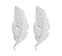 MAB 2pcs Fashion feather brooch Rhinestone Feather brooch for women Silver