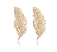 MAB 2pcs Fashion feather brooch Rhinestone Feather brooches for women gold