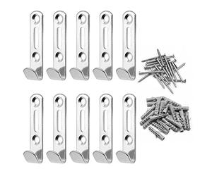 MABAHON 10set Heavy Duty J Wall Hooks Picture Mirror Hanging Hook Silver for Bedroom Kitchen Bathroom for Hanging Clothes Hats Scarves Bags - Can be Hung up to 25 kg