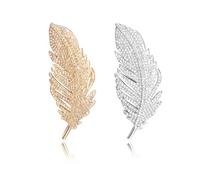 MABAHON 2pcs Fashion feather brooch Rhinestone Feather brooches Gold+Silver