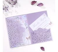Mabbcoo 50PCS Wedding Invitation, Personalized Laser Cut Invitations with Envelopes and Rsvp Cards for Engagement Quinceanera Bridal Baby Shower Birthday - Purple
