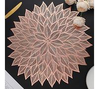 Mabbcoo Placemats Set of 6, Round Hollow Out Flowers Place Mats for Dining Table Pressed Vinyl Blooming Leaf Table Mats for Holiday Party Wedding Accent Centerpiece Dinner Table Decoration (Rose Gold)