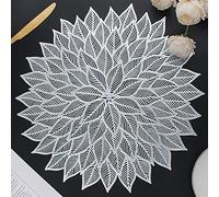 Mabbcoo Placemats Set of 6, Round Hollow Out Flowers Place Mats for Dining Table Pressed Vinyl Blooming Leaf Table Mats for Holiday Party Wedding Accent Centerpiece Dinner Table Decoration (Silver)