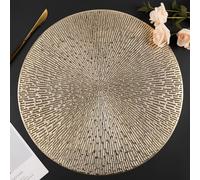 Mabbcoo Placemats Set of 6, Round Placemats Gold Washable Wipeable Vinyl Place Mats Dining Table Mats for Wedding Party Kitchen Decorations