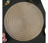 Mabbcoo Round Placemats Set of 6, 15 Inch Vinyl Placemats Hollow Out Washable and Wipeable Gold Circle Place Mats Dining Table Mats for Anniversary Dinner Kitchen Decorations