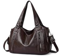 Mabecol Large Women's Shopper Bag PU Leather Handbag Shoulder Bag Tote Bag in Vintage Style Shoulder Bag for Everyday Work Travel Shopping, Coffee brown, Große