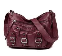 Mabecol Shopper Bag Women's Small PU Leather Bag, Handbag Women's Small Shoulder Bag, Small Shoulder Bag for Everyday Work Travel with Many Compartments, wine red, M