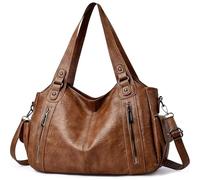 Mabecol Women's Handbag, Shopper Bag, PU Leather, Shoulder Bag, A brown, L