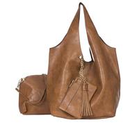 Mabel London Big Everyday Mum Bag with Pouches - Oversized Faux Leather Shoulder Tote for Nappies & Essentials - Kaira (Medium Tan)