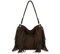 Mabel London Boho Fringe Shoulder Bag for Women - Soft Faux Suede Hobo Slouch Handbag with Zip Pockets & Lining - Rory (Green)