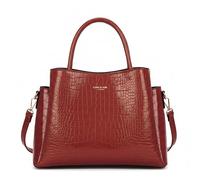 Mabel London Crocodile Effect Faux Leather Satchel Bag - Structured Top Handle Handbag with Long Strap - Cloe (Deep Red)