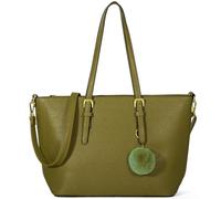 Mabel London Elegant Sofiana Leather-Look Tote Bag for Women - Structured Handbag with Pom Pom Charm & Crossbody Strap - Faye (Olive Green)