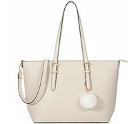 Mabel London Elegant Sofiana Leather-Look Tote Bag for Women - Structured Handbag with Pom Pom Charm & Crossbody Strap - Faye (White)