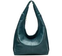 Mabel London Large Faux Leather Slouch Shoulder Bag for Women - Soft Everyday Hobo Tote with Whipstitch Detail - Heather (Deep Teal)