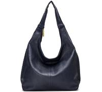 Mabel London Large Faux Leather Slouch Shoulder Bag for Women - Soft Everyday Hobo Tote with Whipstitch Detail - Heather (Navy)