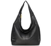 Mabel London Large Faux Leather Slouch Shoulder Bag for Women - Soft Everyday Hobo Tote with Whipstitch Detail - Heather (Black)