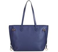 Mabel London Large Faux Leather Tote Shoulder Bag for Women - Structured Top Zip Handbag with Multiple Pockets - Jenna (Navy)