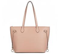 Mabel London Large Faux Leather Tote Shoulder Bag for Women - Structured Top Zip Handbag with Multiple Pockets - Jenna (Dusty Pink)