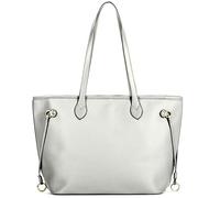 Mabel London Large Faux Leather Tote Shoulder Bag for Women - Structured Top Zip Handbag with Multiple Pockets - Jenna (Silver)
