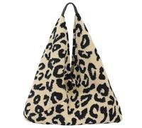 Mabel London Soft Teddy Fleece Hobo Shoulder Bag with Snap Closure & Matching Pouch - Cosy Winter Tote Handbag with Dust Bag - Kristyna (Leopard - Black)