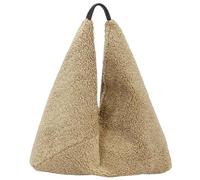 Mabel London Soft Teddy Fleece Hobo Shoulder Bag with Snap Closure & Matching Pouch - Cosy Winter Tote Handbag with Dust Bag - Kristyna (Khaki)