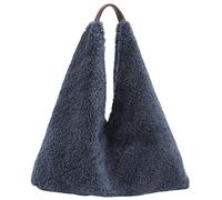 Mabel London Soft Teddy Fleece Hobo Shoulder Bag with Snap Closure & Matching Pouch - Cosy Winter Tote Handbag - Kristyna (Blue)