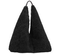 Mabel London Soft Teddy Fleece Hobo Shoulder Bag with Snap Closure & Matching Pouch - Cosy Winter Tote Handbag with Dust Bag - Kristyna (Black)