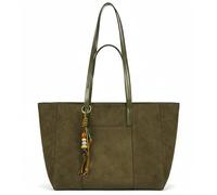 Mabel London Vegan Suede Shoulder Tote Bag with Zip Opening & Removable Inner Pouch with Dual Handles, Tassel Charm & Dust Bag - Lauren (Green)