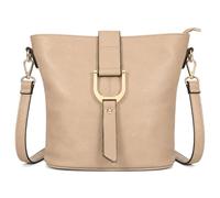 Mabel London Women’s Vegan Leather Crossbody Shoulder Bag - Medium Everyday Tote with Horseshoe Buckle & Zip Pocket - Frankie (Soft Beige)