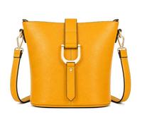 Mabel London Women’s Vegan Leather Crossbody Shoulder Bag - Medium Everyday Tote with Horseshoe Buckle & Zip Pocket - Fran (Mustard)