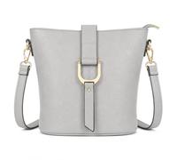 Mabel London Women’s Vegan Leather Crossbody Shoulder Bag - Medium Everyday Tote with Horseshoe Buckle & Zip Pocket - Fran (Light Grey)