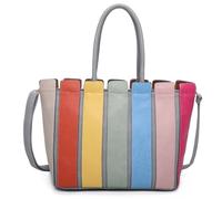 Mabel London Women's Colourful Shoulder Handbag - Faux Leather Stripe Tote with Top Handles & Adjustable Strap - Multi Colour - Iris (Light Grey)