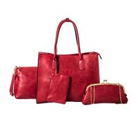 Mabel London Women's Large Tote Satchel with Clutch Leather Handbag - Ideal as Shopper or Everyday Use - Ava (Red)