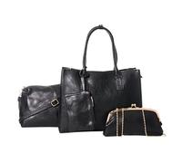 Mabel London Women's Large Tote Satchel with Clutch Leather Handbag - Ideal as Shopper or Everyday Use - Ava (Black)