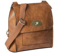 Mabel London Women's PU Leather Crossbody Bag - Medium/Large Twist Lock Messenger Shoulder Bag, Adjustable Strap, Lightweight Everyday Purse for Travel, Work & Casual Outings - Nadia (Brown)