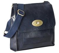Mabel London Women's PU Leather Crossbody Bag - Medium/Large Twist Lock Messenger Shoulder Bag, Adjustable Strap, Lightweight Everyday Purse for Travel, Work & Casual Outings - Nadia (Navy Blue)