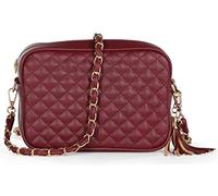 Mabel London Womens Quilted Cross-body Small Bag with Long Metal Embelishment Chain Strap - Tasseled and Trendy - Mia (Design 1 - Maroon)