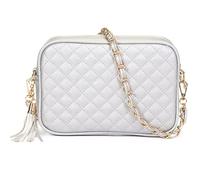 Mabel London Womens Quilted Cross-body Small Bag with Long Metal Embelishment Chain Strap - Tasseled and Trendy - Mia (Design 1 - Silver)