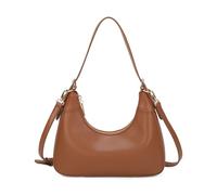 Mabel London Women's Structured Faux Leather Half Moon Shoulder Bag with Top Handle and Long Strap - Selene (Tan - Plain)