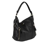 Mabel Womens Large Tote Shoulder Handbag - Top Zip Opening Leather Bag - Multiple Zip Front Pockets Slouch Bag - Paula (Black)