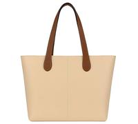 Mabel Womens Lightweight Plain Handbag - Soft 100% Vegan PU Leather Tote Shoulder Bag - Brook (Light Beige)
