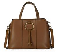 Mabel Womens Multiple Pockets Handbag - Top Handle Shoulder Satchel Bag - Trendy & Lightweight - 100% Vegan PU Leather - Lumi [Dark Tan]