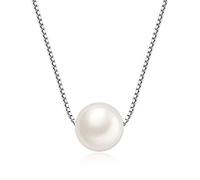 MABELLA Freshwater Cultured 8MM AAAA White Single Genuine Floating Pearl Pendant Necklace 925 Sterling Silver Jewelry Gifts for Women, Metal, Pearl