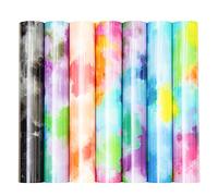 Mabende Tie Dye Heat Transfer Vinyl 12 x 10 Inch, 7 Pcs PU Clouds Watercolor Vinyl Bundle, Rainbow Color Patterned HTV Transfer Iron-on Vinyl for DIY Art Crafts Fabric(Tie Dye Series)