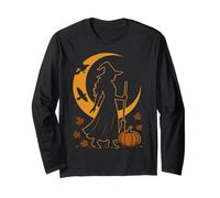 Mabon Harvest Moon Witch Autumn Design with Pumpkin and Crescent Moon Long Sleeve T-Shirt