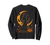 Mabon Harvest Moon Witch Autumn Design with Pumpkin and Crescent Moon Sweatshirt