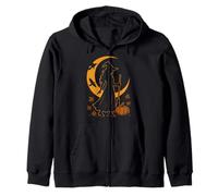 Mabon Harvest Moon Witch Autumn Design with Pumpkin and Crescent Moon Zip Hoodie