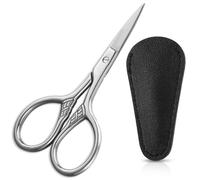 Mabor 1 Pcs Professional Beard Scissors for Men, Grooming Scissors Beauty for Hair Nose Eyebrow Trimming Facial Mustache Eyelashes Precision Stainless Steel Scissors with PU Sheath