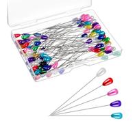 Mabor 100Pcs 54mm/2.13Inch Straight Pins Sewing, Corsage Pins, Colored Teardrop Pearl Sewing Boutonniere Pin for Flower Bouquet Wedding Jewelry DIY Decoration Quilting Crafts