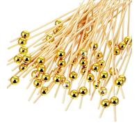 Mabor 100Pcs Gold Cocktail Picks, Fancy Toothpicks for Appetizers, 4.7 Inch Wooden Gold Pearl Stirrers Sticks for Drinks Fruit Food Decorative Bamboo Skewers for Wedding Party Decorations